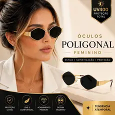 Óculos de Sol Feminino Poligonal UV400 Luxo Premium