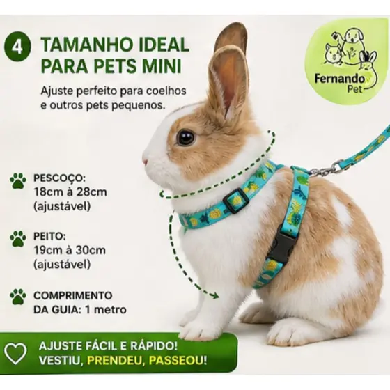 coleira para coelho | coleira e guia Peitoral para Coelho | coleira para chinchila com ajuste