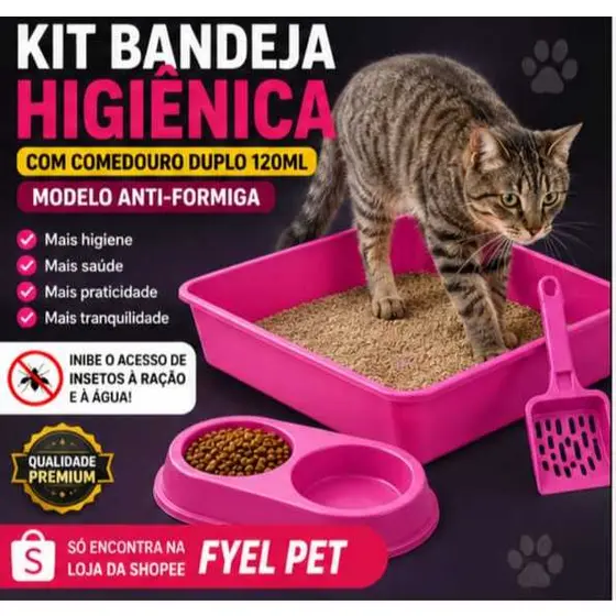 caixa de areia para gato | Kit Bandeja Higiênica para Gato + Comedouro Duplo Anti Formiga