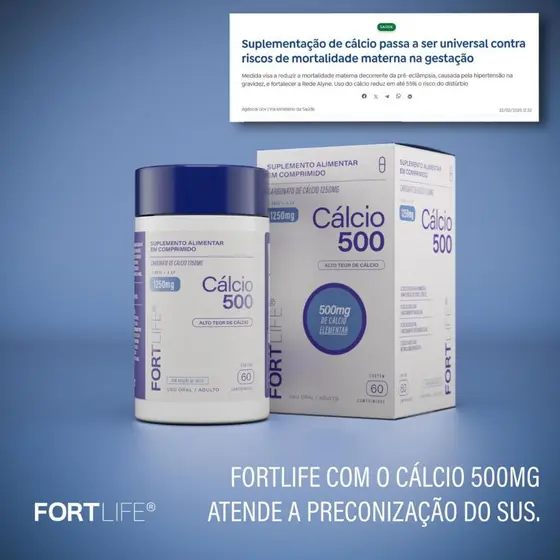 Cálcio 500 - Carbonato de Cálcio 1250mg (500mg de Cálcio Elementar) 60 Comprimidos