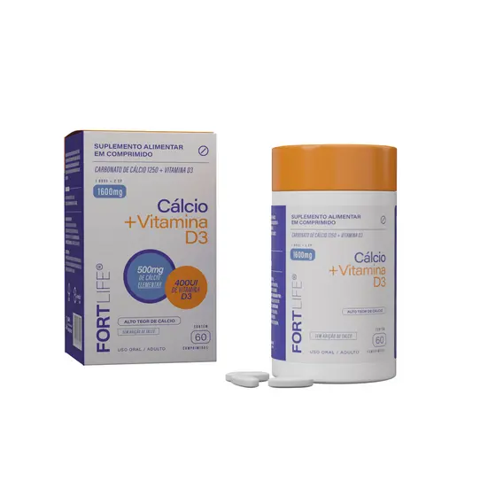 Cálcio 500 + Vitamina D3 1600mg 60 Comprimidos FortLife