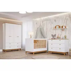 Quarto Infantil Bebê Completo Biscoito com Roupeiro 100% MDF Branco/Nature - Permóbili Baby