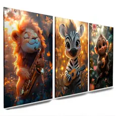 quadros decorativos crianças animais leao zebra macaco sala quartos