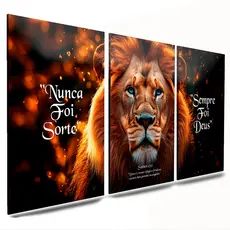 kit 3 peças placas mdf quadro decorativos para parede sala quarto escritorio leao frases
