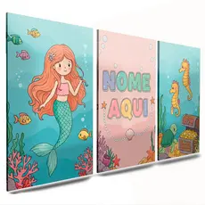 quadro decorativo nome personalizado quarto menina infatil sereia peixe agua colorido