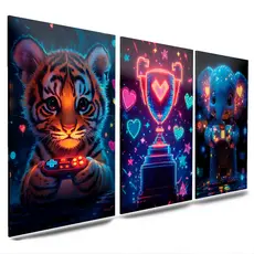 quadros decoraçao crianças sala quarto gamer campeao tigre elefante sala quarto