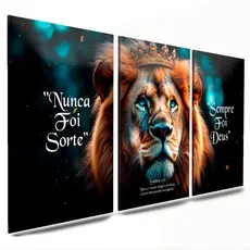 kit quadro decorativo mdf leao frases nunca foi sorte sempre foi deus