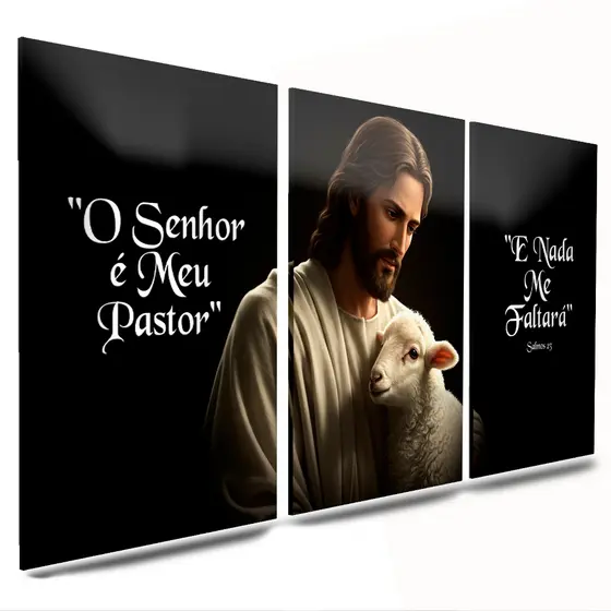 kit completo quadros decorativos sala quarto escritorio jesus frase senhor e meu pastor