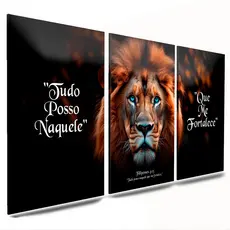 quadros decorativo mdf leao frases tudo posso naquele que me fortalece