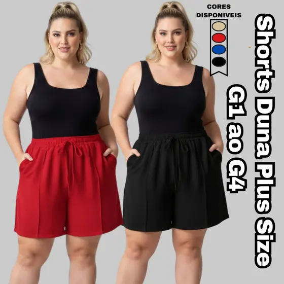 Short Duna G1 G2 G3 G4 Feminino Plus Size com Bolso Elástico na Cintura Estilo Confortável Verão