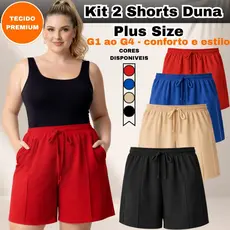 kit de 2 Short Feminino Duna Plus Size Soltinho Verão Cós Alto Elástico Bolso G1,G2,G3,G4