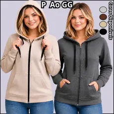 Blusa Moletom Feminino Casual Para Frio com Jaqueta Zíper Capuz e Bolsos P Ao GG