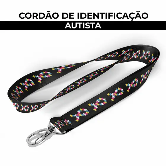 Cordão Identificação Autismo Laço Colorido Preto Porta Crachá