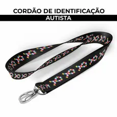 Cordão Identificação Autismo Laço Colorido Preto Porta Crachá