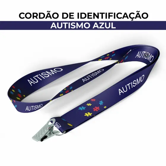 Cordão Identificação Autismo Autista Quebra-Cabeça Azul Porta Crachá