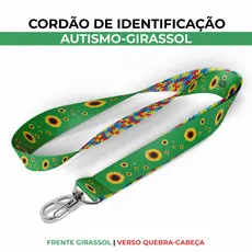 Cordão Identificação Autismo Girassol Quebra-Cabeça Personalizado Mosquete Jacaré Porta Crachá