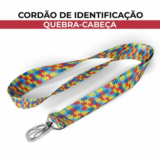 Cordão Identificação Autismo Quebra-Cabeça Argola Mosquete Jacaré Porta Crachá