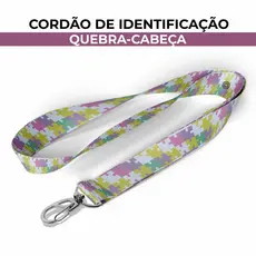 Cordão Identificação Autismo Quebra-Cabeça Roxo Argola Mosquete Jacaré Porta Crachá