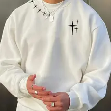 Moletom Gola Redonda blusa Estampada Star Estrela cruz Minimalista Algodão Confortável