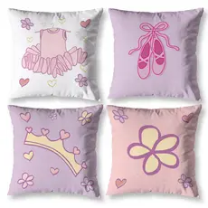 Kit 4 Capas de Almofada Menina Estampadas Infantil 40cm x 40cm Zíper invisível Digital Decorativa
