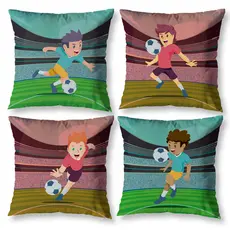 Kit 4 Capas de Almofada Infantil Decorativa Digital Kids Moderno Estampada Menino Menina
