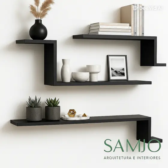 Kit 3 Prateleiras Z de Parede | MDF 15mm | Elegância e Organização para Seu Espaço