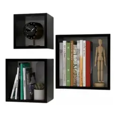 Kit 3 Nichos Mdf 15mm Preto TX Sala Quarta Banheiro, Escritório, Decoração