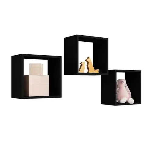 Kit 3 Nichos Mdf 15mm Preto TX Sala Quarta Banheiro Decoração