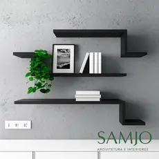 Kit com 3 Prateleiras Z de Parede – MDF Preto | Ideal para Quarto, Sala e Banheiro