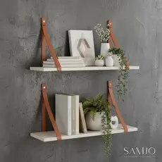 Prateleiras 45 x 15 - Kit 2 Prateleira MDF com Alça de Couro - Ideal para Decoração. Envio Imediato.