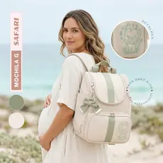 Mochila Maternidade G - Verde Safari Luxo Bordada Térmica Impermeável