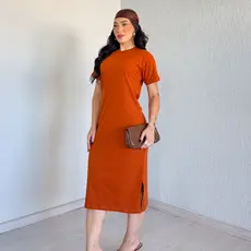 Vestido Midi Com Manga Malha 100% Algodão Premium