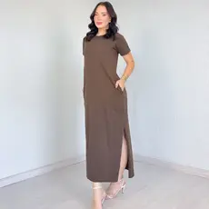 Vestido Longo 100% Algodão Moda Verão Com Bolso e Fenda
