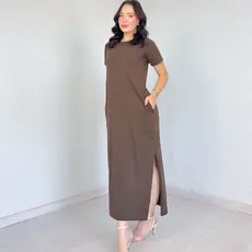 Vestido Longo Moda Verão Com Bolso e Fenda Algodão