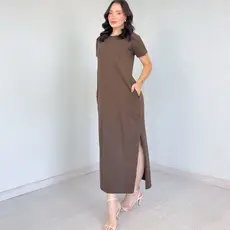 Vestido Longo Algodão Com Bolso e Fenda 100% Algodão