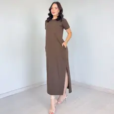 Vestido Longo Com Bolso - Fenda - Manga 100 % Algodão