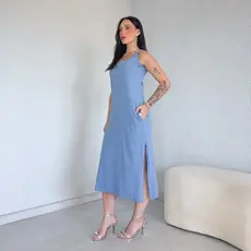 Vestido Cavado Longo Regata 100% Algodão Premium Moda Verão Bolso E Fenda