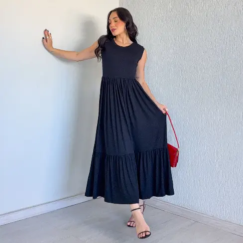 Vestido Cavado Longo Elegante Feminino Verão Viscolycra Premium