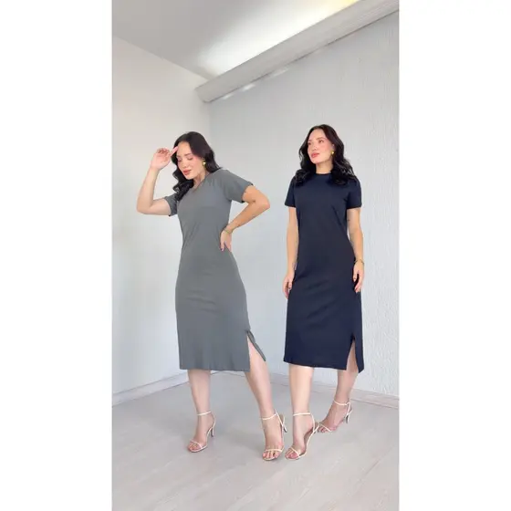 Kit 2 Vestidos Midi Malha 100% Algodão Comfort