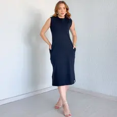 Vestido Cavado Midi Confort Com Bolso 100% Algodão