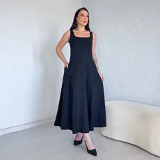 Vestido Rodado Longo 100%Algodão Com Bolso E Fenda