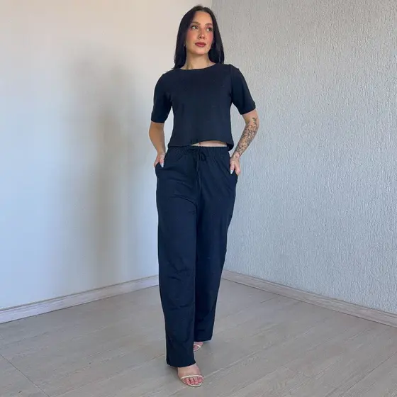Conjunto Casual 100% Algodão Premium Com Manga e Bolso