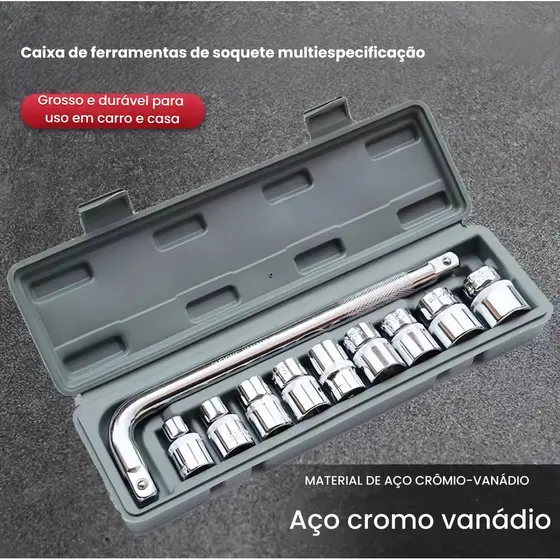 Kit 10 Ferramentas c 10 Peças Chave L Soquete De Boca com Estojo