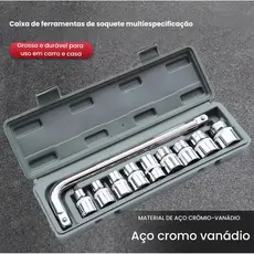 Kit 10 Ferramentas c 10 Peças Chave L Soquete De Boca com Estojo