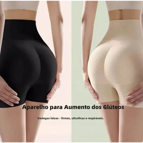 Calcinha Short Modeladora de Barriga Enchimento de Glúteos Levanta Bumbum Cor preta e bege