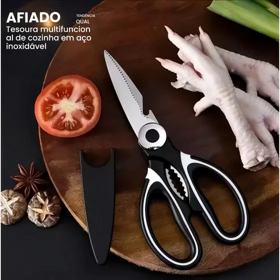 Tesoura Multiuso Inox – Corta Carnes, Ossos e Abre Nozes e Garrafas