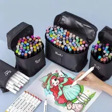 24/36 Cores Caneta Marcadora canetinhas coloridas Kit /ponta dupla com saco preta
