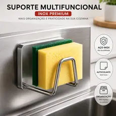 Suporte para Esponja de Pia em Aço Inox Porta Bucha Organizador de Cozinha Autoadesivo
