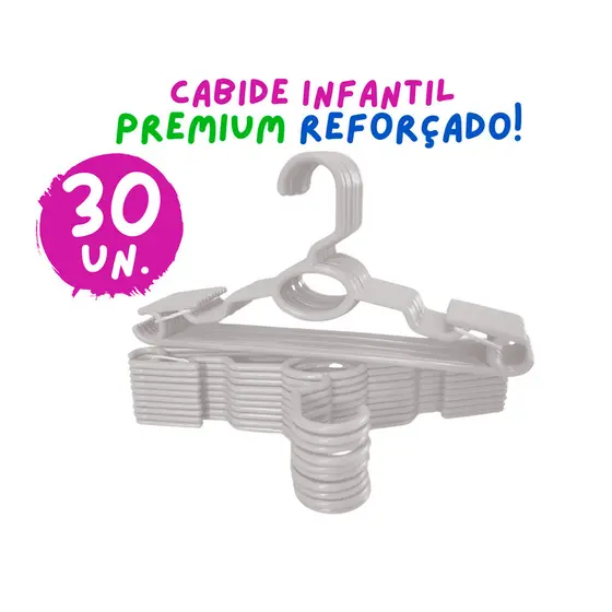 Kit 30 Cabides Infantil Bebê Baby Reforçado Branco Plástico Cruzeta Roupa Resistente Premium
