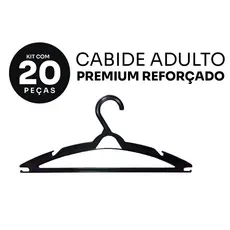 Kit 20 Cabide Adulto Reforçado Preto Plástico Cruzeta Roupas Resistente Premium